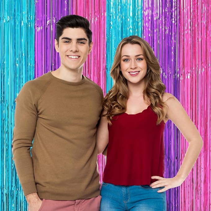 Voircoloria Blue Purple Pink Fringe Backdrop Curtains, 2 Pack | Tinsel Streamers - Image 6