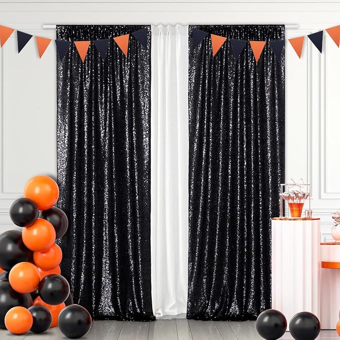 Eternal Beauty Black Sequin Backdrop Curtains, 2 Panels 3x7FT | 3mm Sparkle - Image 3
