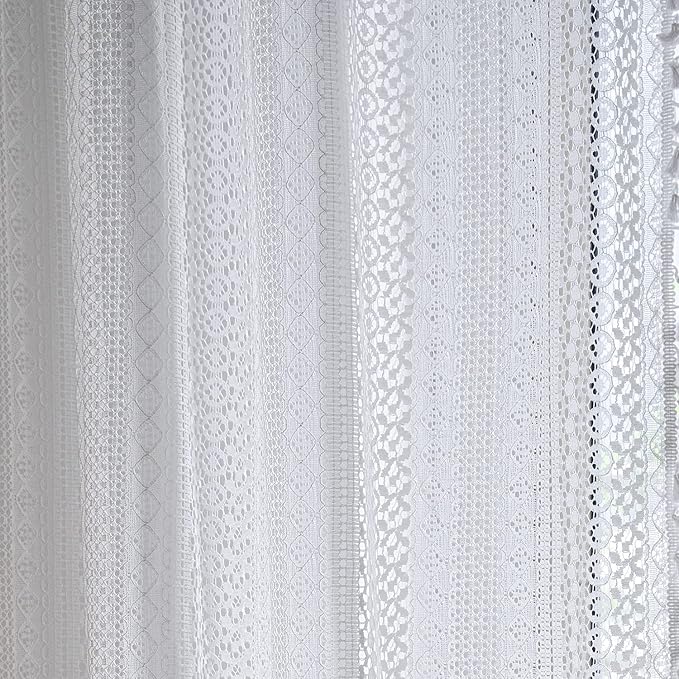 Sutuo Home White Crochet Boho Curtains 72 Inches Length, Sheer Lace Handmade - Image 7