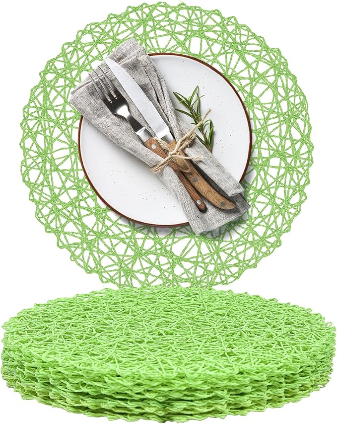 AHHFSMEI Paper Braided Round Placemats Set of 8 Natural Non-Slip Heat Resistant by AHHFSMEI