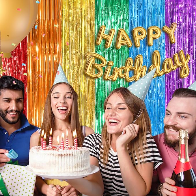 Rainbow Fringe Curtain Party Streamers 2Pack 3.3 x 8.3 Ft Foil Fringe Backdrop - Image 4