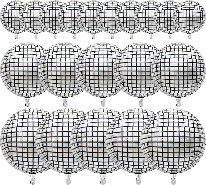 PartyWoo Silver Disco Ball Large Giant Foil Balloons 20pcs Different Sizes | 22 by PartyWoo