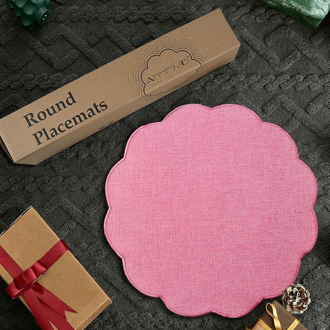 AHHFSMEI Round Faux Linen Placemats Set of 8 Heat Resistant Non-Slip Stain - Image 6