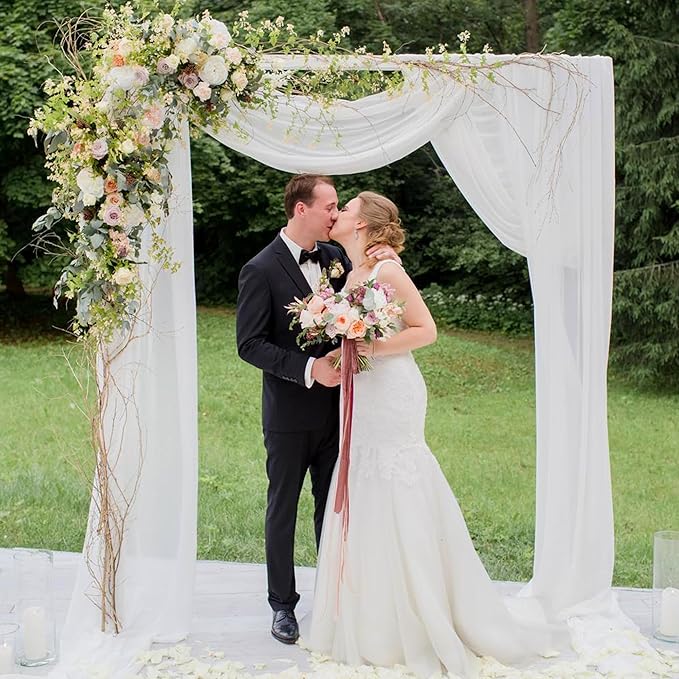 White Wedding Arch Draping Fabric Backdrop Drapes Sheer 4 Panels | 28.7"x20FT - Image 6