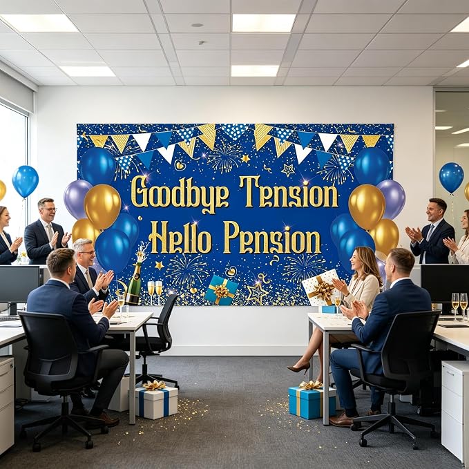 Blue Gold Goodbye Tension Hello Pension Backdrop Banner Photography Background - Image 4
