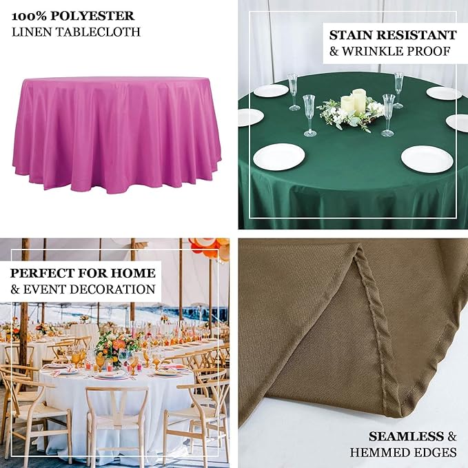 Efavormart Round Tablecloth, 132 Inch Stain & Wrinkle Resistant Washable Table Cloth, Decorative Polyester Fabric Table Cover for Banquet, Wedding, Dining- White