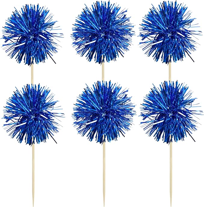 Gyufise 30Pcs Foil Firework Cupcake Toppers Sparkle Tinsel Cake Toppers Tinsel - Image 3