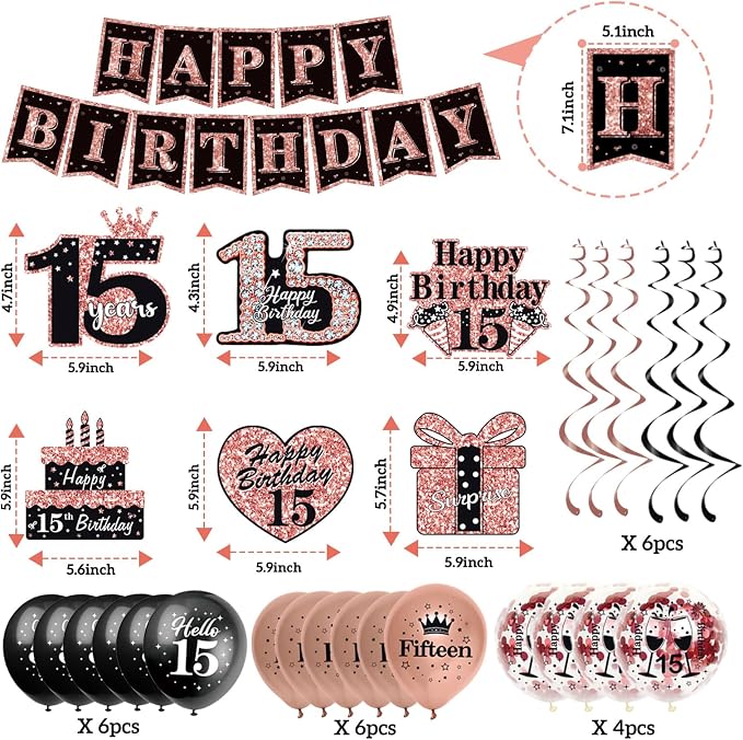 51Pcs 15th Birthday Decorations - Image 6