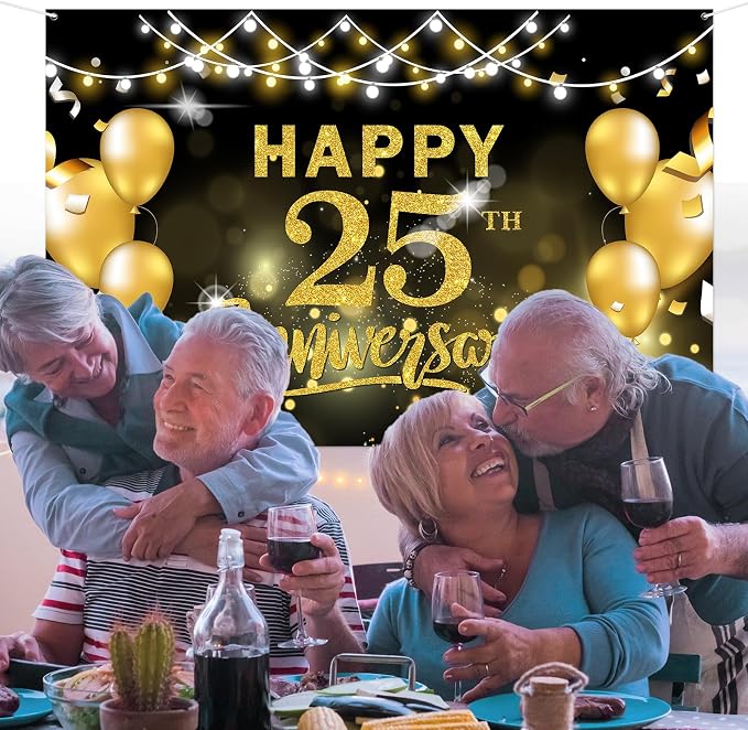 WeBenison Happy 25th Anniversary Backdrop 25th Wedding Anniversary Photography - Image 7