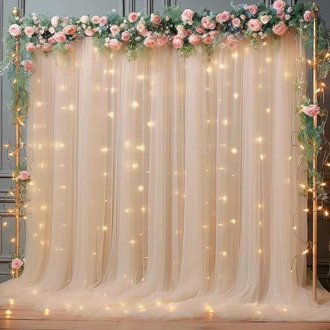 10x8ft Champagne Tulle Backdrop Curtain by Partisky