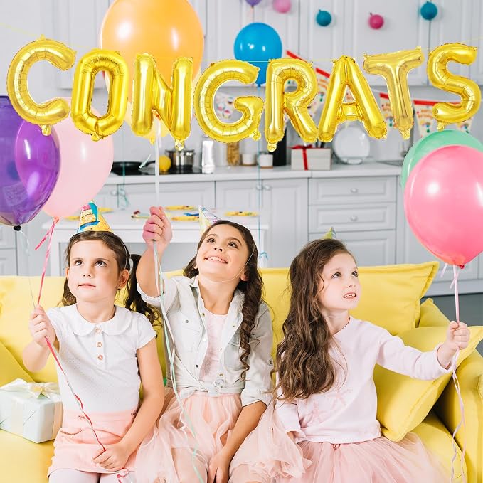 16 Inch Gold 'CONGRATS' Balloon Banner - Image 6