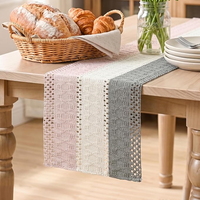 Artoid Mode Grey Beige Pink Farmhouse Rustic Table Runner 12x60 Inch | Holiday by ArtoidMode