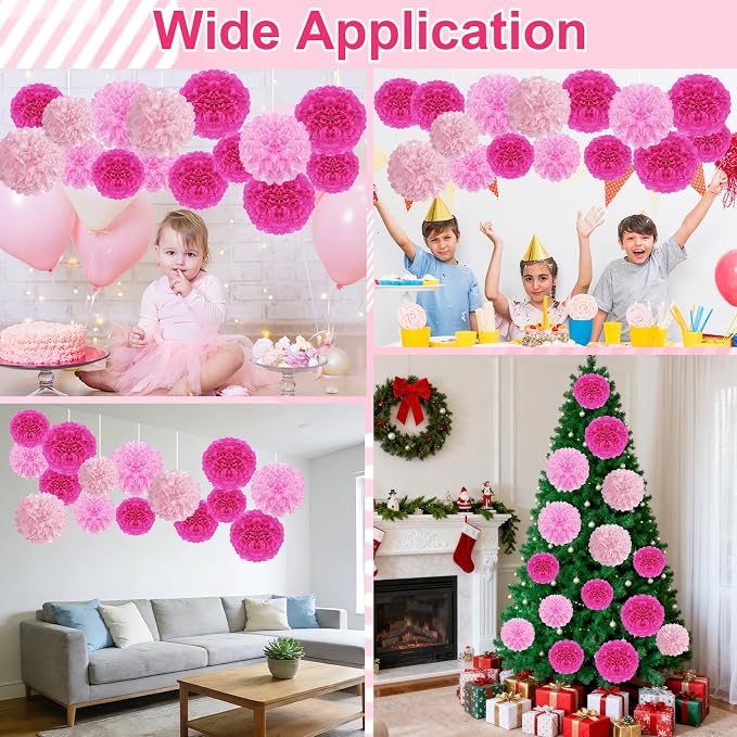 Tissue Paper Pom Poms, Rose Red Paper Flower Ball - Image 7