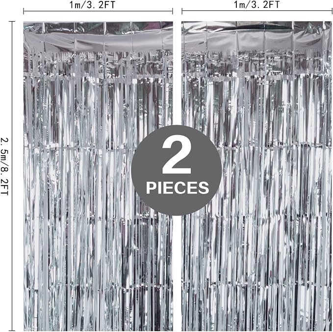 2 Pack Silver Foil Fringe Curtain Backdrop, 3.2Ft x 8.2Ft Metallic Tinsel Foil - Image 3