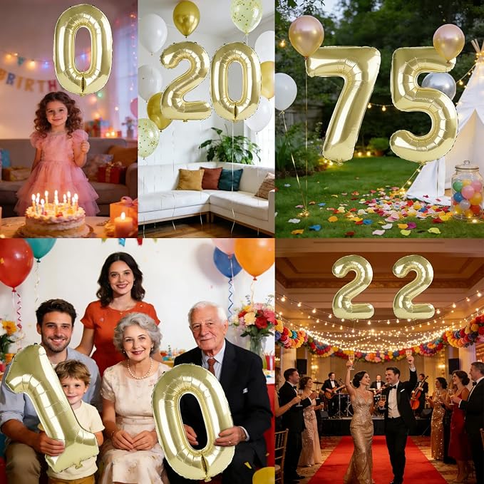 40 Inch Number 75 Balloons for 75th Birthday Party Decorations, 0-100 Champagne - Image 7