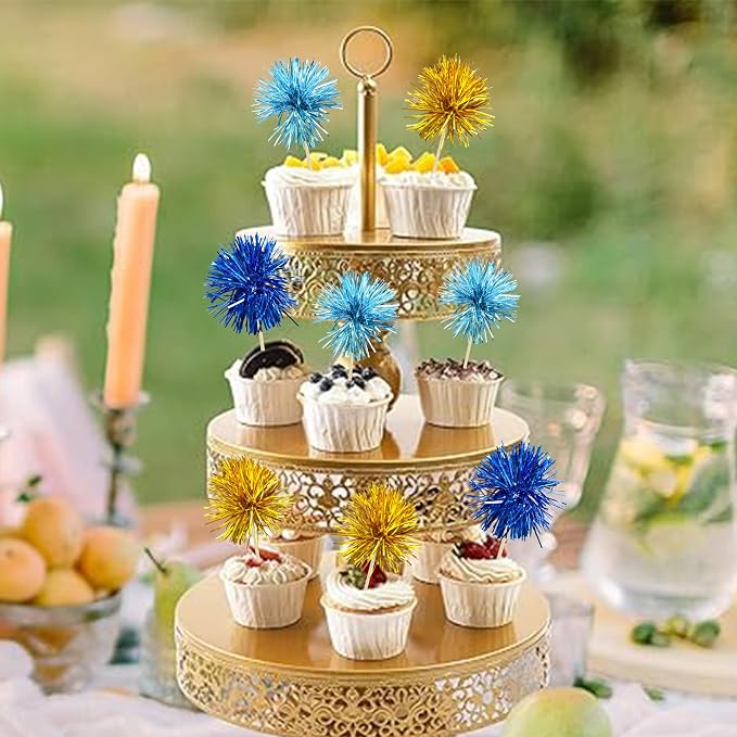 Gyufise 30Pcs Foil Firework Cupcake Toppers Sparkle Tinsel Cake Toppers Tinsel - Image 7