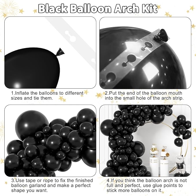 164Pcs Black Balloons Garland Arch Kit Different Sizes | 18 12 10 5 inch Matte - Image 7