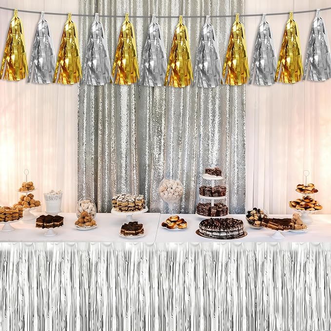 3P Gold Silver Tassel Banner Garland Metallic Foil Fringe Banner Tinsel Tassels - Image 4