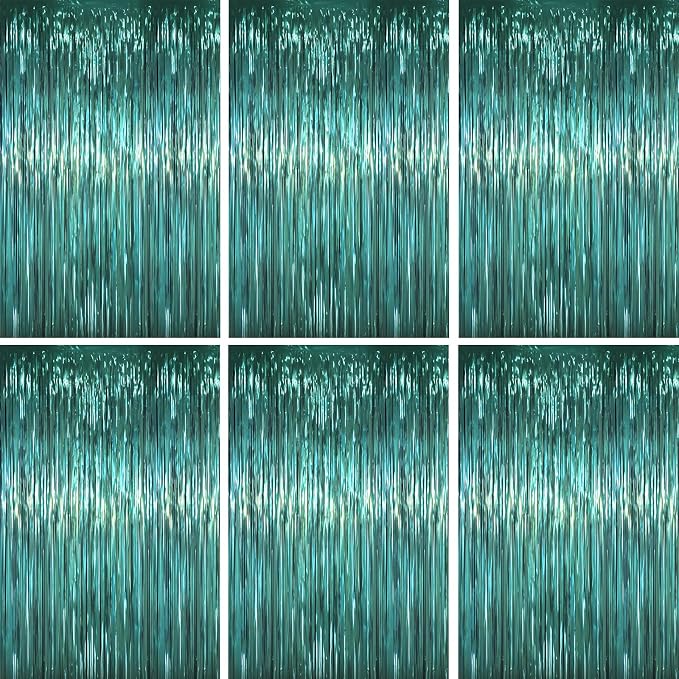 Voircoloria Retro Green Foil Fringe Backdrop Curtains, Birthday Party by Voircoloria
