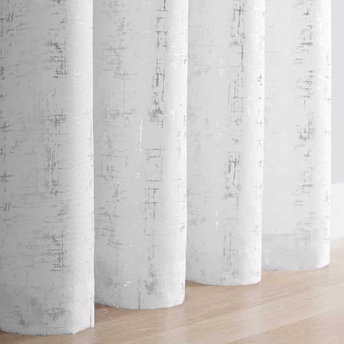 Taisier Home Silver Foil Print Linen Textured Curtains Geometric Dots Pattern - Image 6
