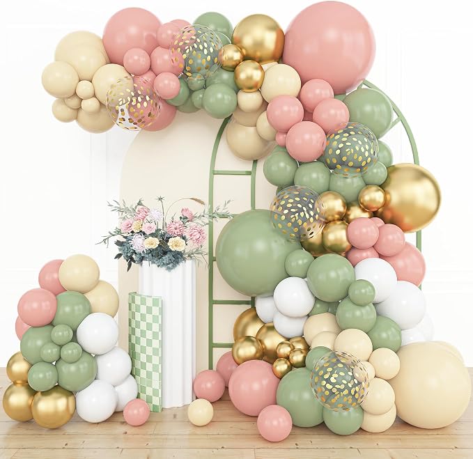 Amandir 153pcs Retro Green Pink Balloon Garland Arch Kit Different Sizes | 18 by Amandir