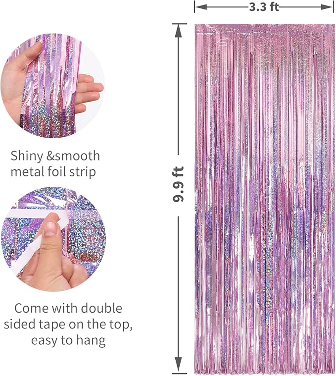 5 Pack 3.3 x 9.9 ft Holographic Pink Tinsel Streamers Party Decorations | Foil - Image 2