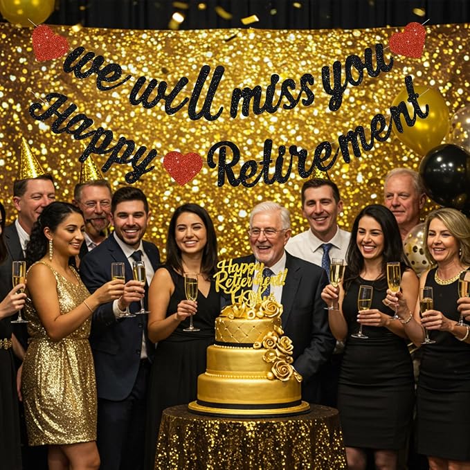 Glitter Black Happy Retirement We Will Missed You Banner Pre-Strung Retirement - Image 6
