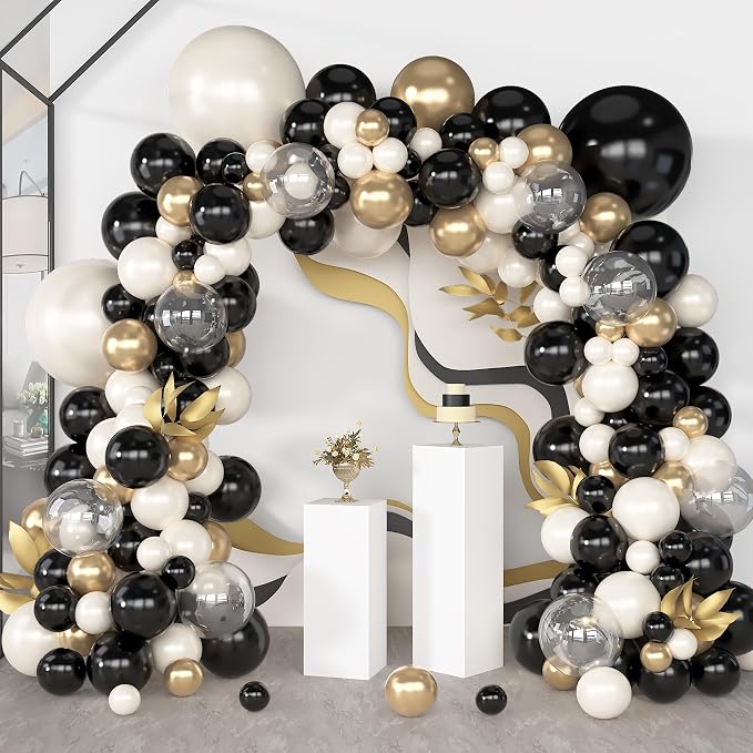 Amandir 173Pcs Black Pearl White Gold Balloons Arch Garland Kit | Pearl White - Image 2