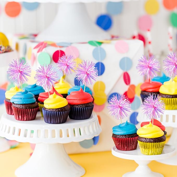 Gyufise 30Pcs Foil Firework Cupcake Toppers Sparkle Tinsel Cake Toppers Tinsel - Image 6