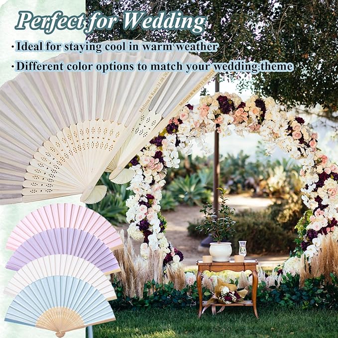 40 Pcs Personalized Cream Hand Fans for Wedding, Custom Engraved Silk Fans Folding Hand Fans, Summer Wedding Fans, Custom Wedding Party Favor Bridal Shower Gifts Baby Shower Favors