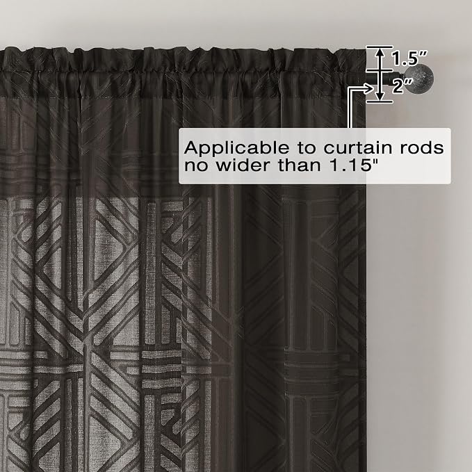 Simplebrand Chocolate Semi Sheer Curtains 45 Inch Length 2 Panels, Geometric - Image 4
