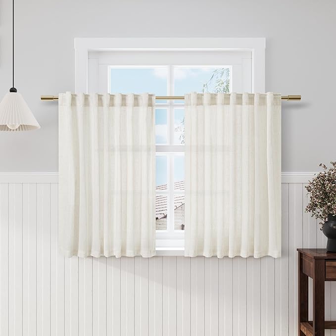 Cream Natural Linen Curtains 47 Inch Length 2 Panels Set Boho Farmhouse Living by Nanspring