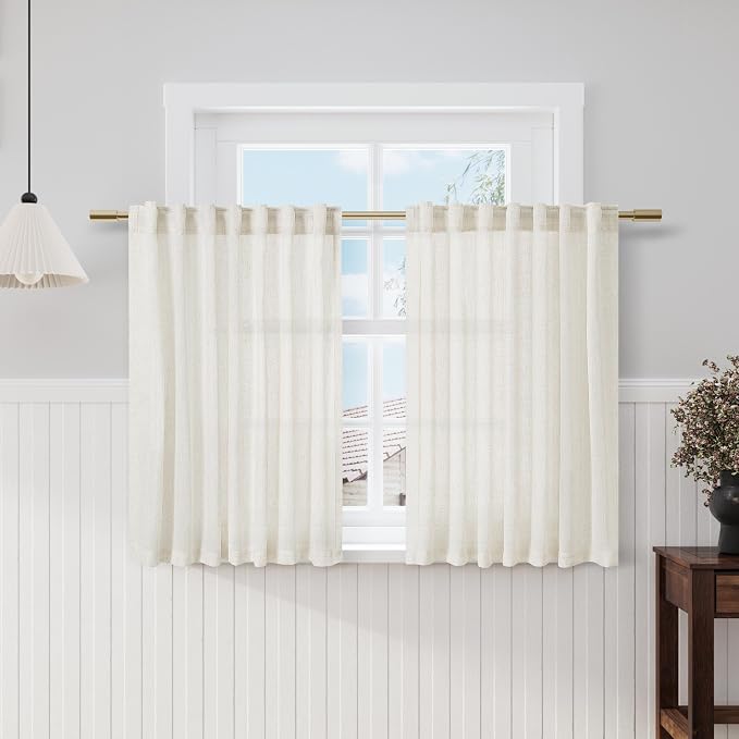 Cream Kitchen Cafe Linen Curtains 49 Inch Length 2 Panel Set Back Tab Pocket by Nanspring