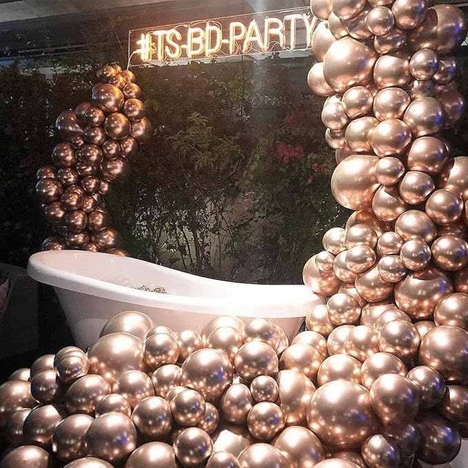 PartyWoo Metallic Rose Gold Balloons 50pcs Chrome Champagne Gold Color | 12 - Image 5