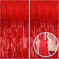 2 Pack Red Streamers Party Backdrop Christmas Decorations Foil Fringe Backdrop by BOMSI