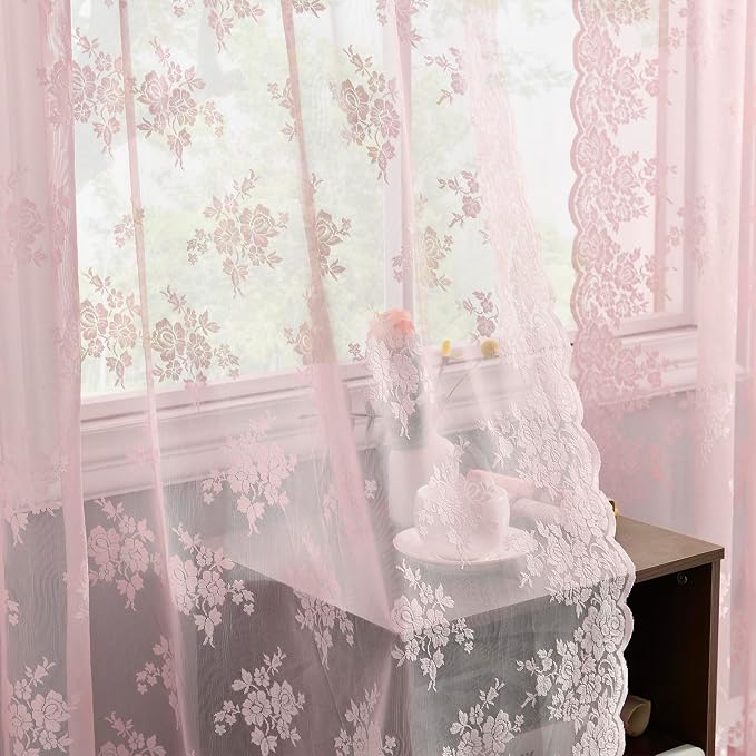 Kotile Vintage Pink Lace Curtains by Kotile+Curtains