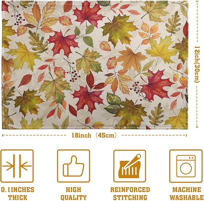 Fall Maple Leaves Placemats Set of 4 12x18 Inch Thanksgiving Autumn Colorful - Image 4