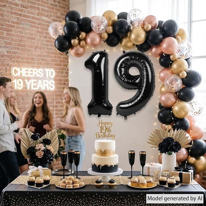 Black Number 19 Balloon 40 Inch, Foil Numeral - Image 6