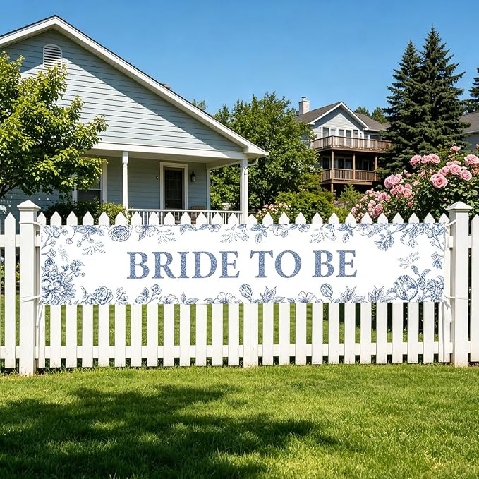 Blue Bride To Be Happily Ever After Bridal Shower Wedding Banner | Reusable - Image 6