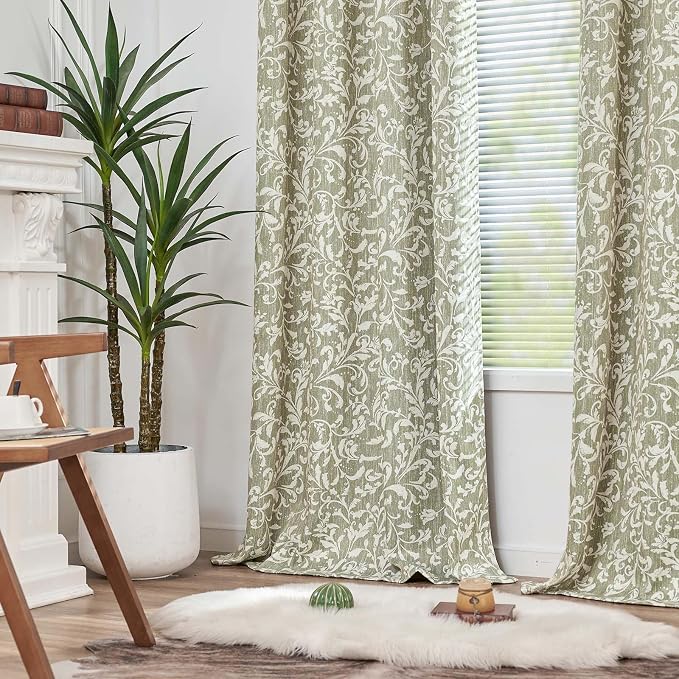 Green Floral 100% Blackout Curtains 96 Inch Vintage Grommet 2 Panels | Room - Image 7