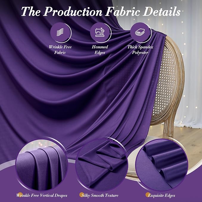 30 ft x 10 ft Wrinkle Free Purple Backdrop Curtain - Image 6