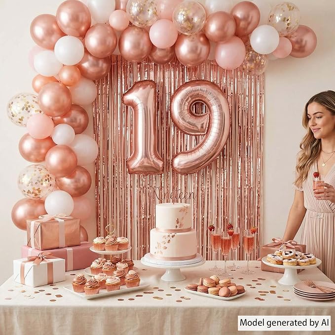 Rose Gold Number 19 Balloon 40 Inch, Luxe Foil - Image 3
