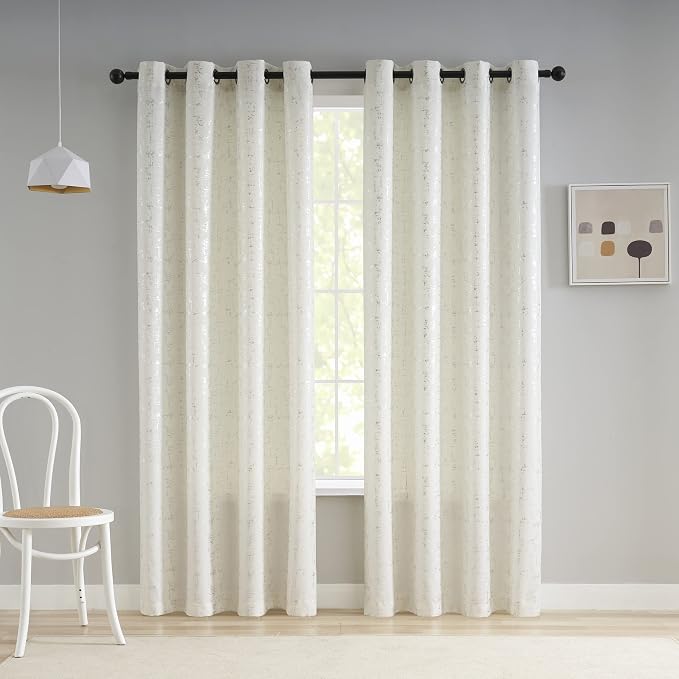 Taisier Home Silver Foil Print Linen Textured Curtains Geometric Dots Pattern by TaisierHome