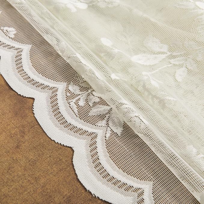 SEEKRIGHT Ivory Lace Cafe Curtains 36 Inch Length Rod Pocket Privacy Sheer - Image 7