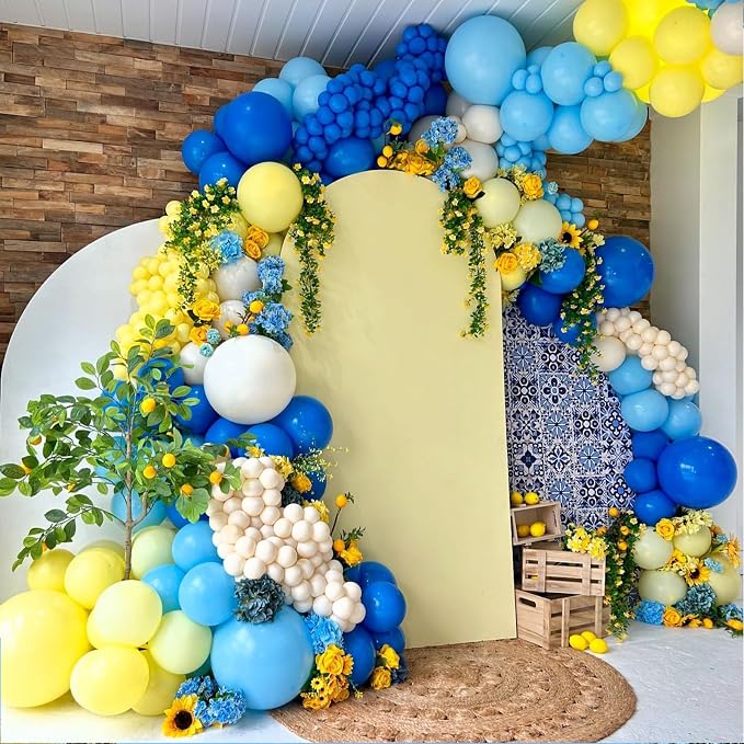 Yellow Blue Balloons, Dark Blue Gold Confetti Latex Balloon Helium - Image 4