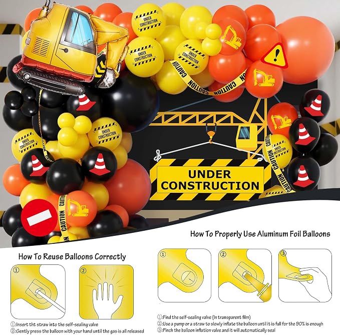 102pcs Construction Birthday Party Decorations Balloon Garland Arch Kit - Image 4
