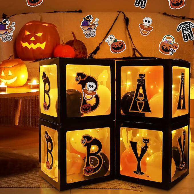Baby First Halloween Decorations Balloons Boxes 4 Pcs Letter Blocks Transparent - Image 2