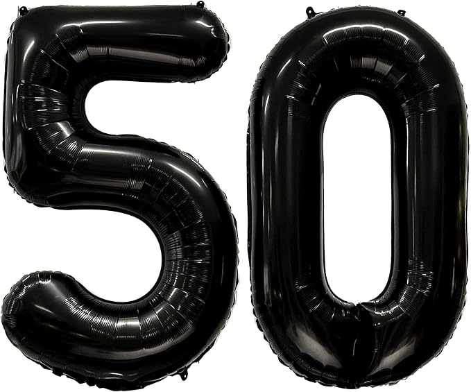 FIROMI 50 Number Balloons Black Big Mylar Foil 50th Balloon Numbers 40-inch | by Firomi