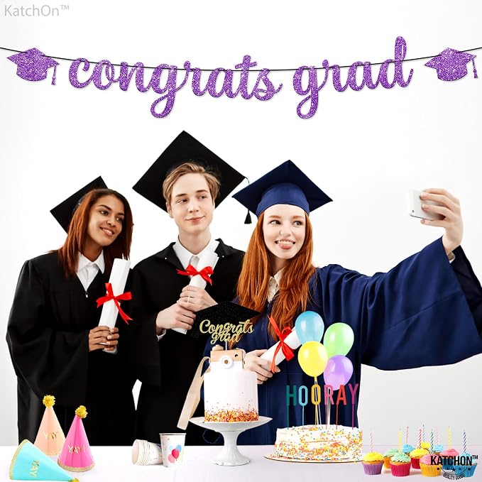 KatchOn Glitter Congrats Grad Banner Purple 10 Feet | No DIY, Graduation Banner - Image 6