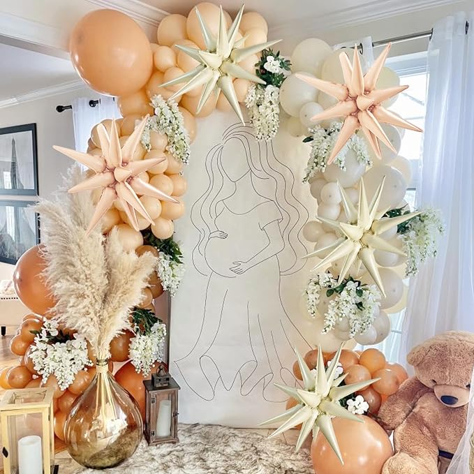 TONIFUL 8 Pcs Cream White Caramel Explosion Foil Star Balloons Party Decor | 22 - Image 4